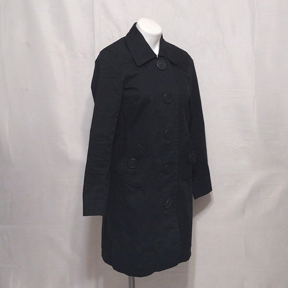 INC Black Cotton Trench Coat Small Lightweight Button Front Spring Fall Jacket - Picture 9 of 16